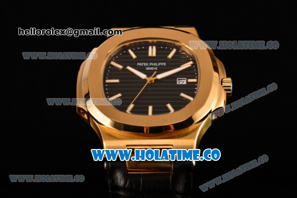 Patek Philippe Nautilus Asia Automatic Yellow Gold Case with Black Dial and White Sitck Markers - Click Image to Close